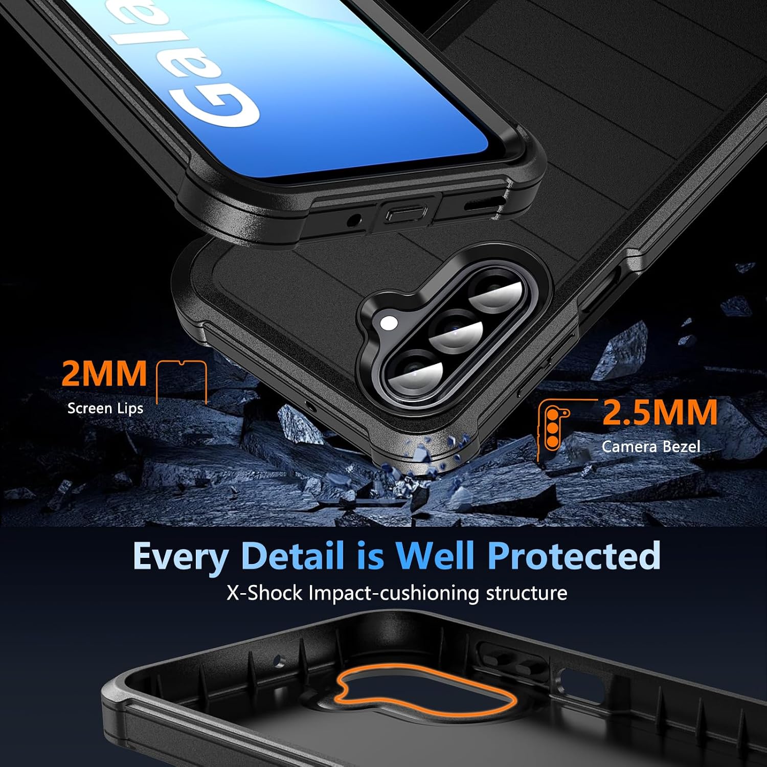 Detalle de Hensinple Heavy-Duty Case with Screen Protector for Samsung Galaxy A17 5G (Black)