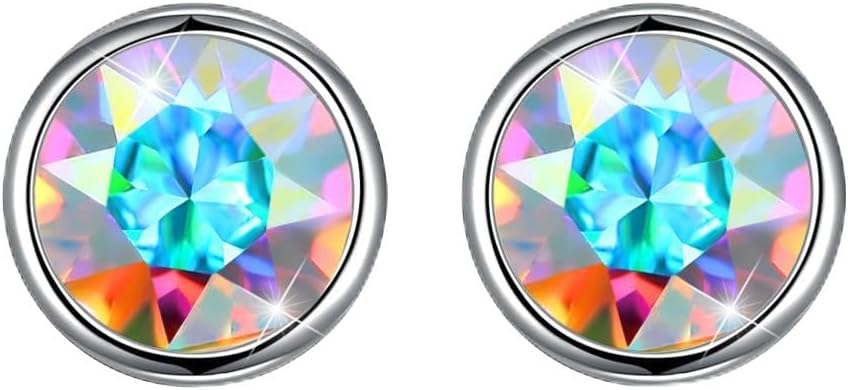 Detalle de Hasnsofie Silber Ohrstecker 8 mm – 925 Sterling Silber mit Aurore Boreale Kristall
