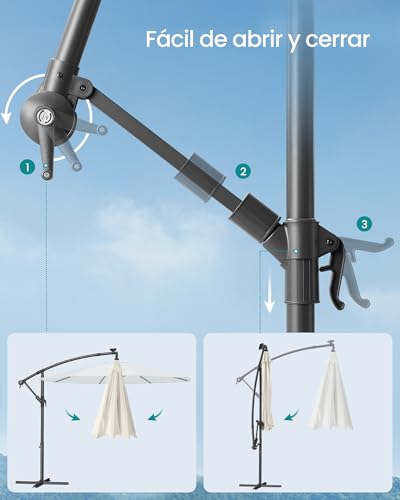 Thumbnail 6 de SONGMICS Sombrilla para balcón con iluminación LED solar GPU119LZ01 (brazo de 350 cm) beige