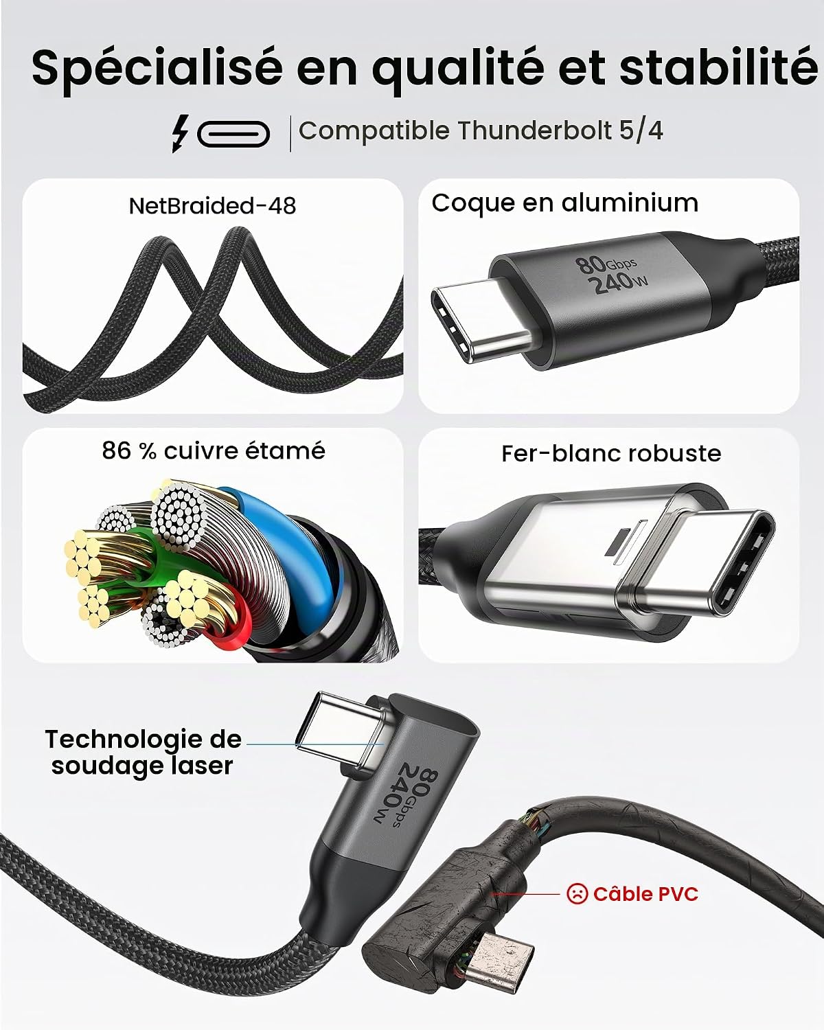 Thumbnail 4 de Silkland USB-C-kabel van 50 cm: 80 Gbit/s, 90°-stekker en 240 W