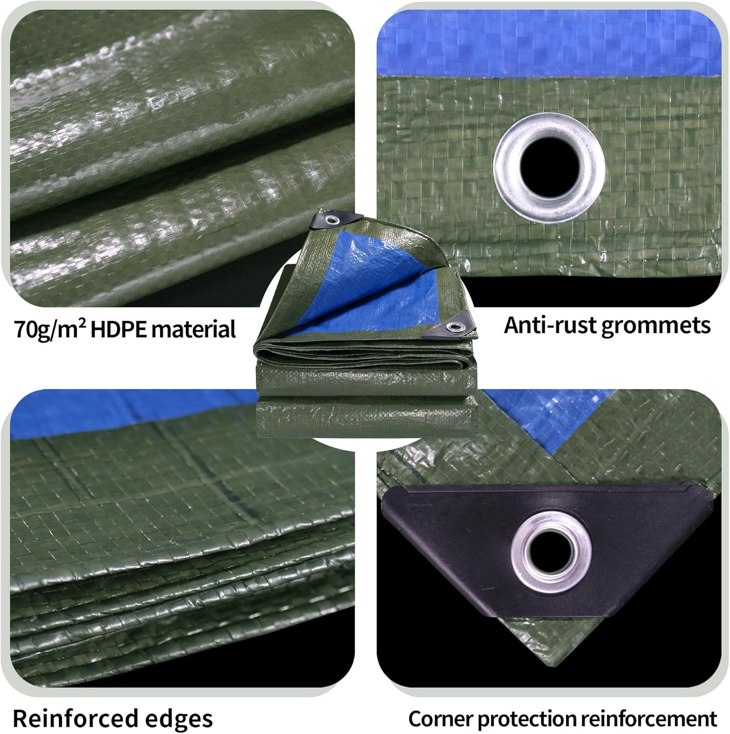 Detalle de COVALL 8x10m Waterproof Tarpaulin (70g/m²) – UV Resistant HDPE Green/Blue Double-Sided Cover