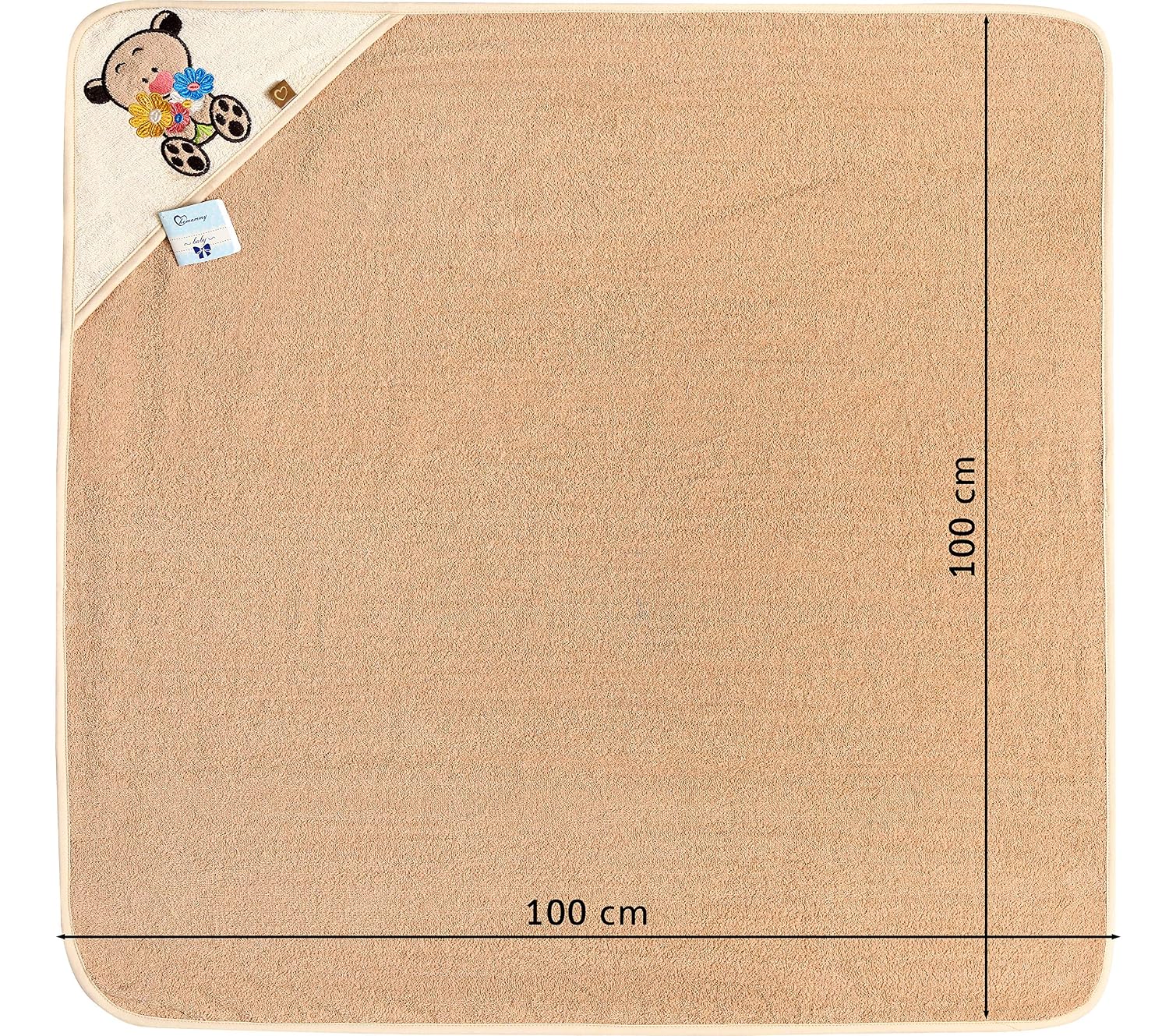 Detalle de Be Mammy Kapuzenhandtuch fürs Baby aus Baumwolle (100 x 100 cm), Beige – Bär