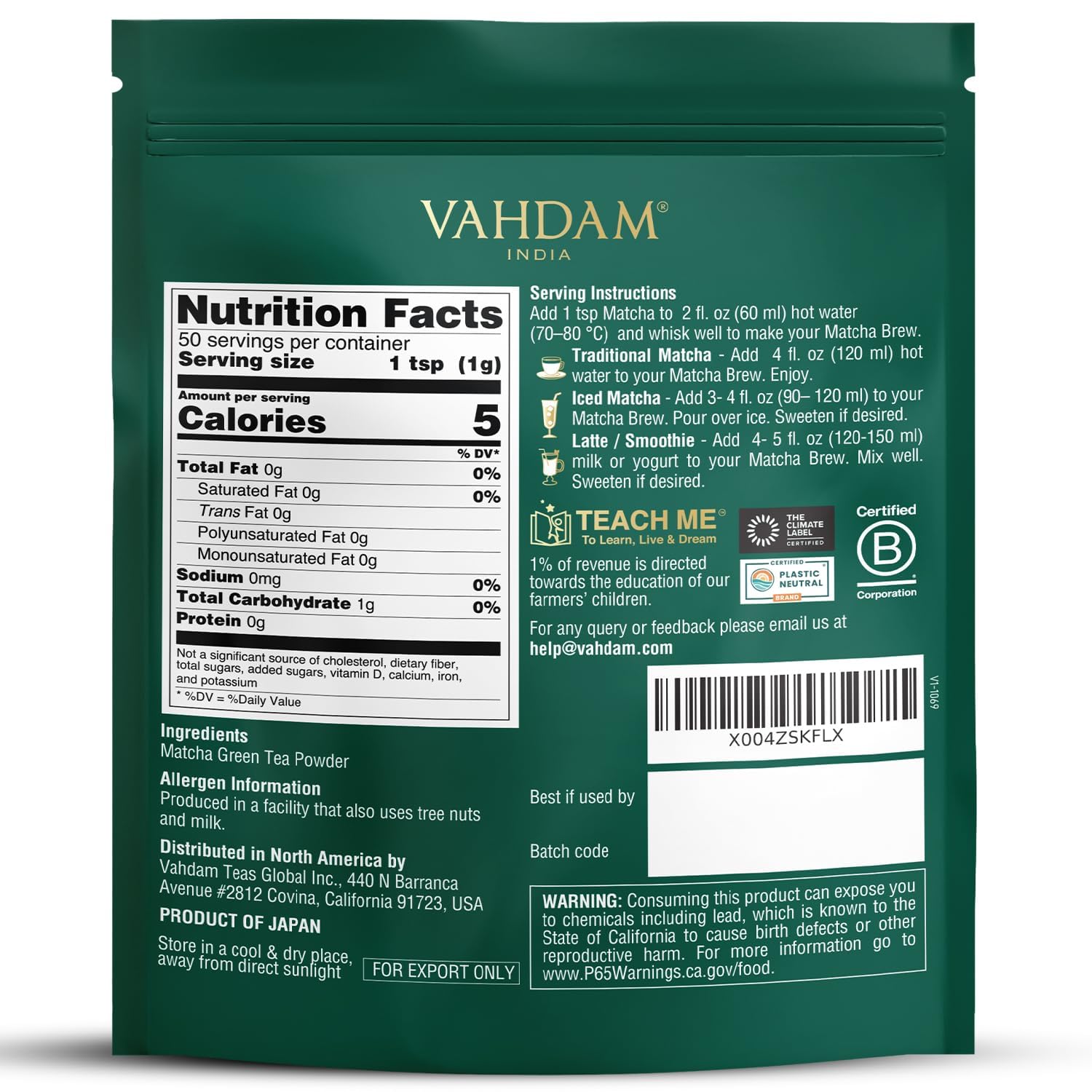 Detalle 2 de VAHDAM Premium Matcha Grüntee 50g