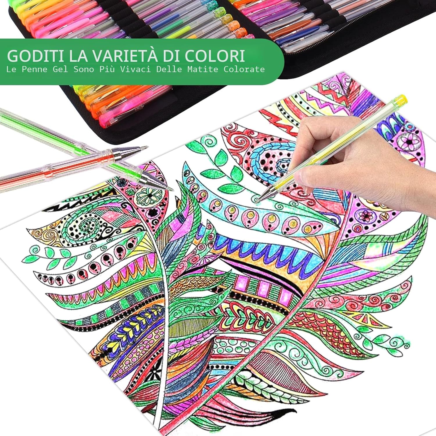 Thumbnail 1 de Melifluo Confezione da 120 Penne Colorate con Custodia: 60 penne gel e 60 ricariche, glitter e colori vivaci per adulti e progetti creativi