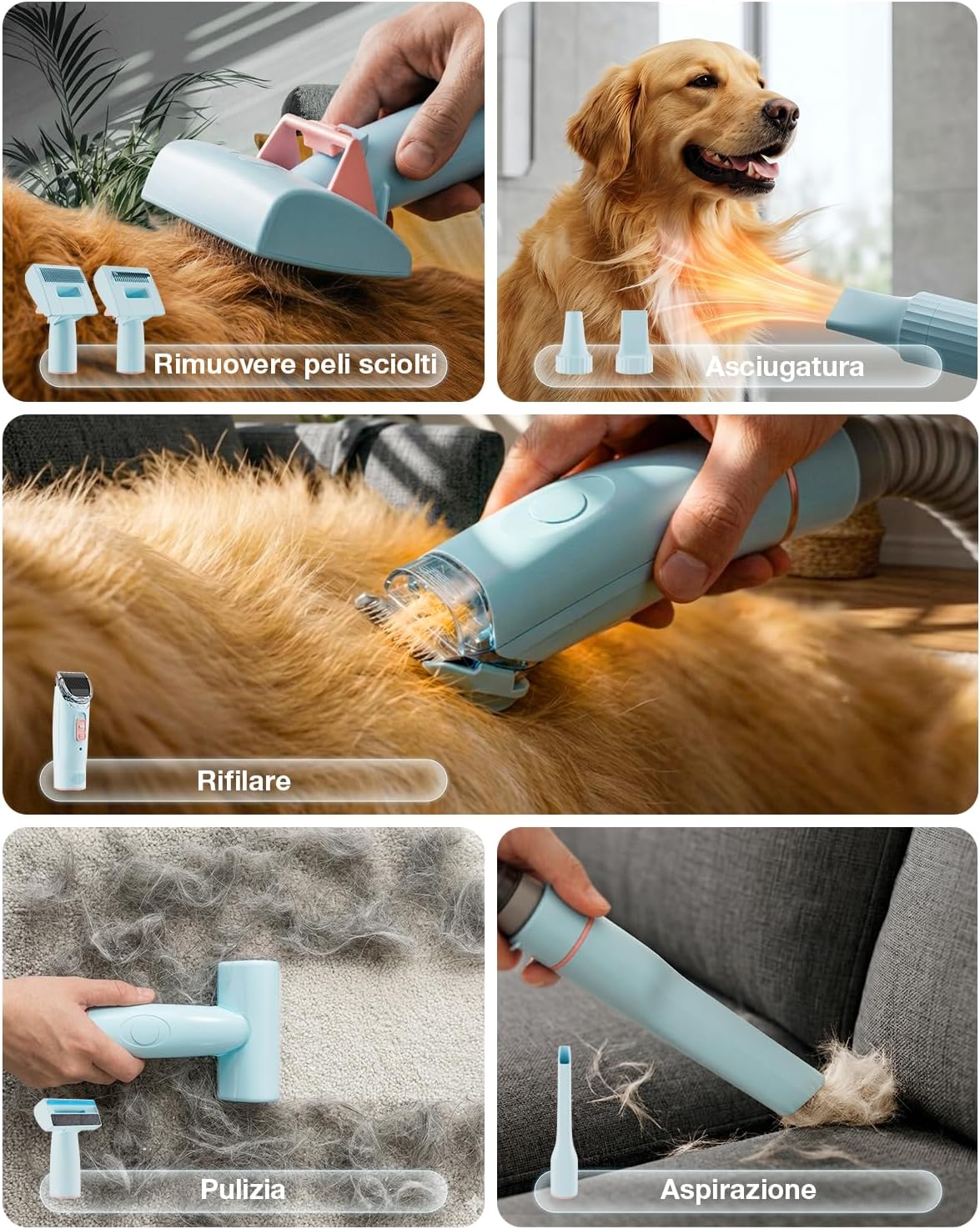Thumbnail 2 de PETGUGU M1 Pro Tosatrice 7 in 1: aspirapeliere, asciugacapelli e accessori per toelettatura cani e gatti a pelo lungo