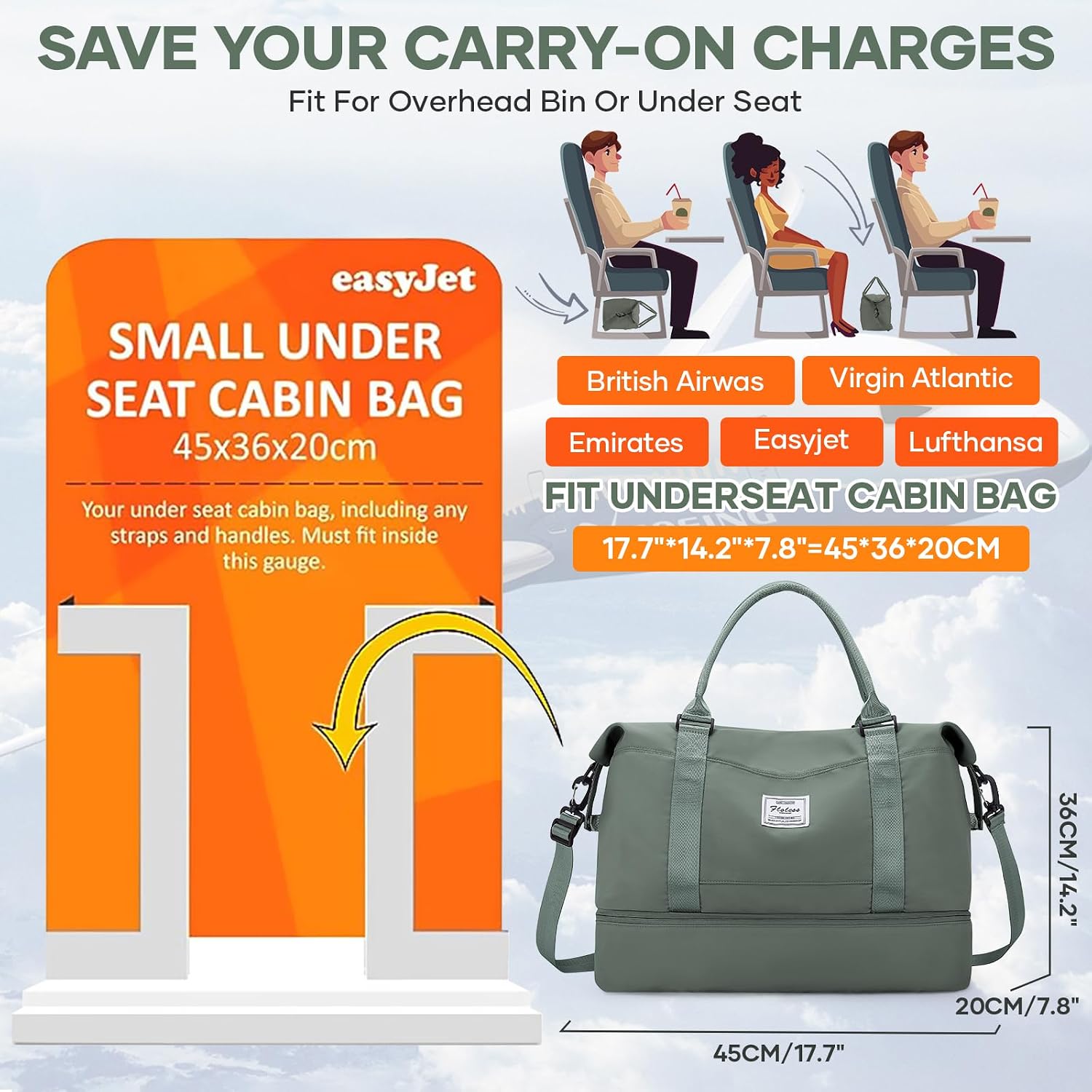Detalle de Underseat cabin bag 45x36x20cm, 32L