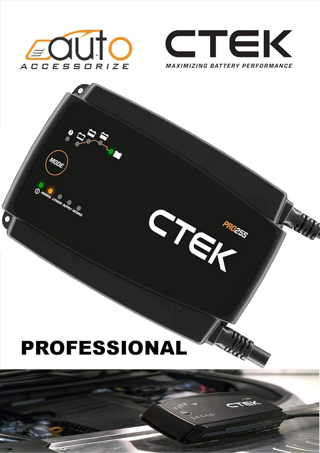 Detalle de CTEK Pro25S 12V Battery Charger, Power Supply and Maintainer for Lithium, Truck and Car