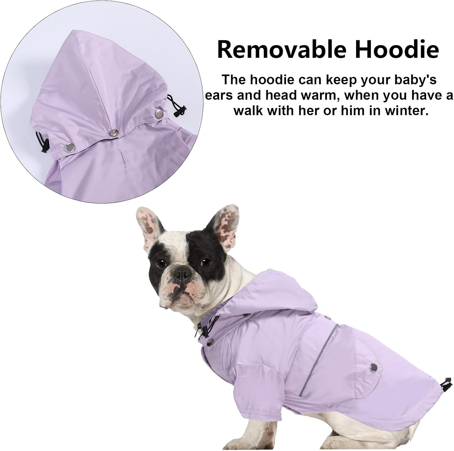 Detalle de Morezi Dog Zip Up Raincoat with Reflective Buttons – Purple, Medium (4kg–36kg) for Small to Medium Dogs
