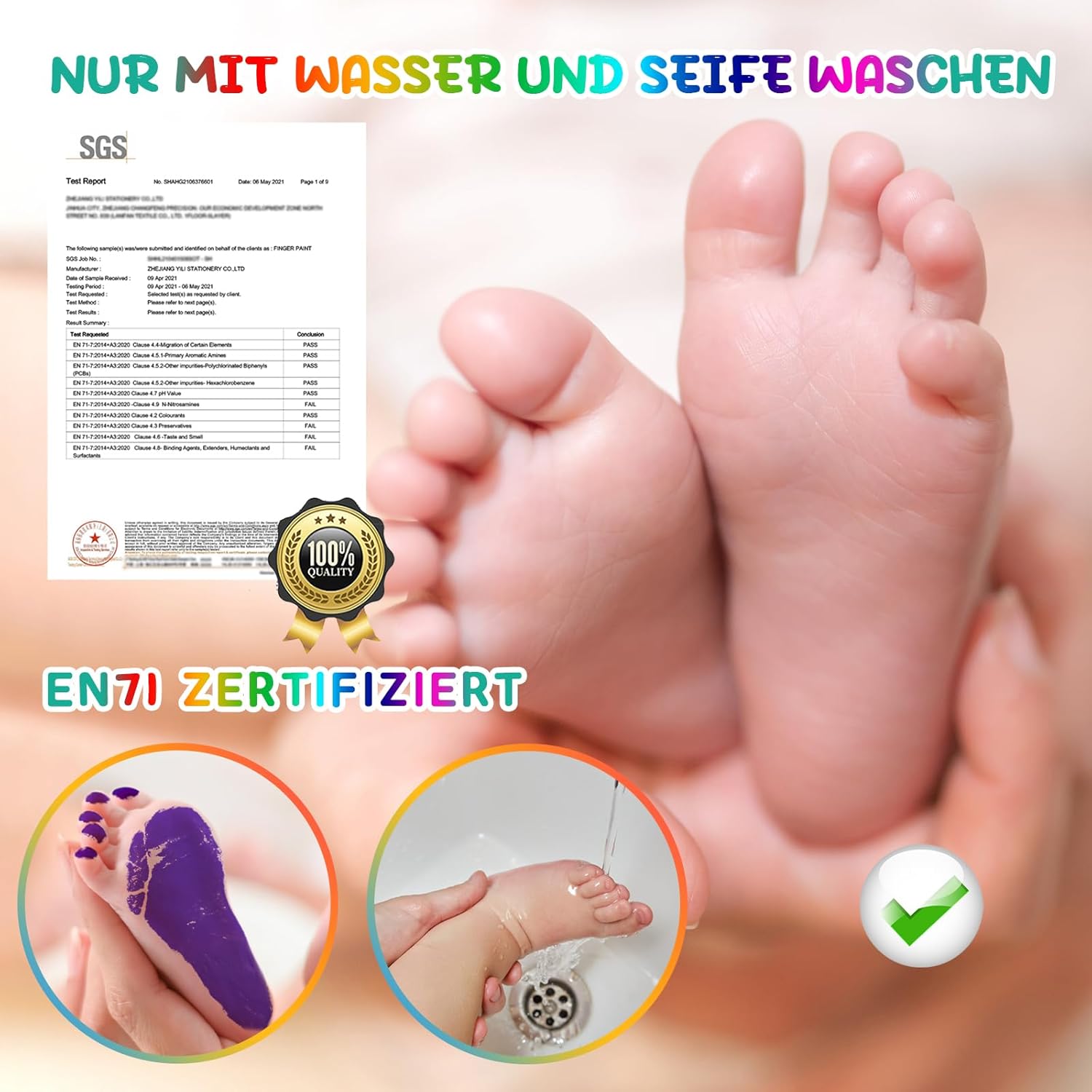 Detalle de TOGOU2S Fußabdruck Farbe Baby mit Schwammaufsatz – ungiftig, 75 ml, violett