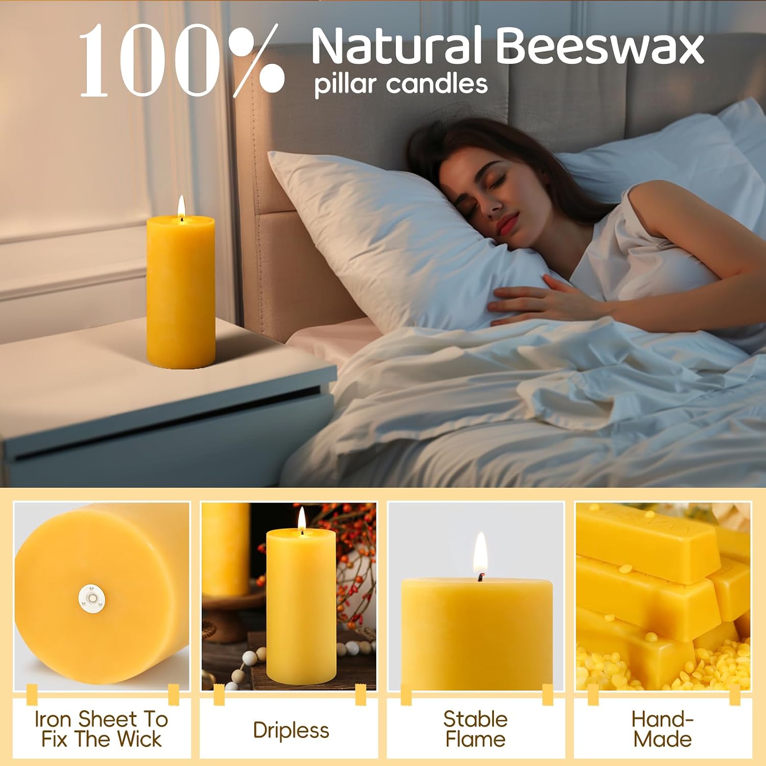Detalle 2 de Beeswax Pillar Candles 2.8 x 4 Inch