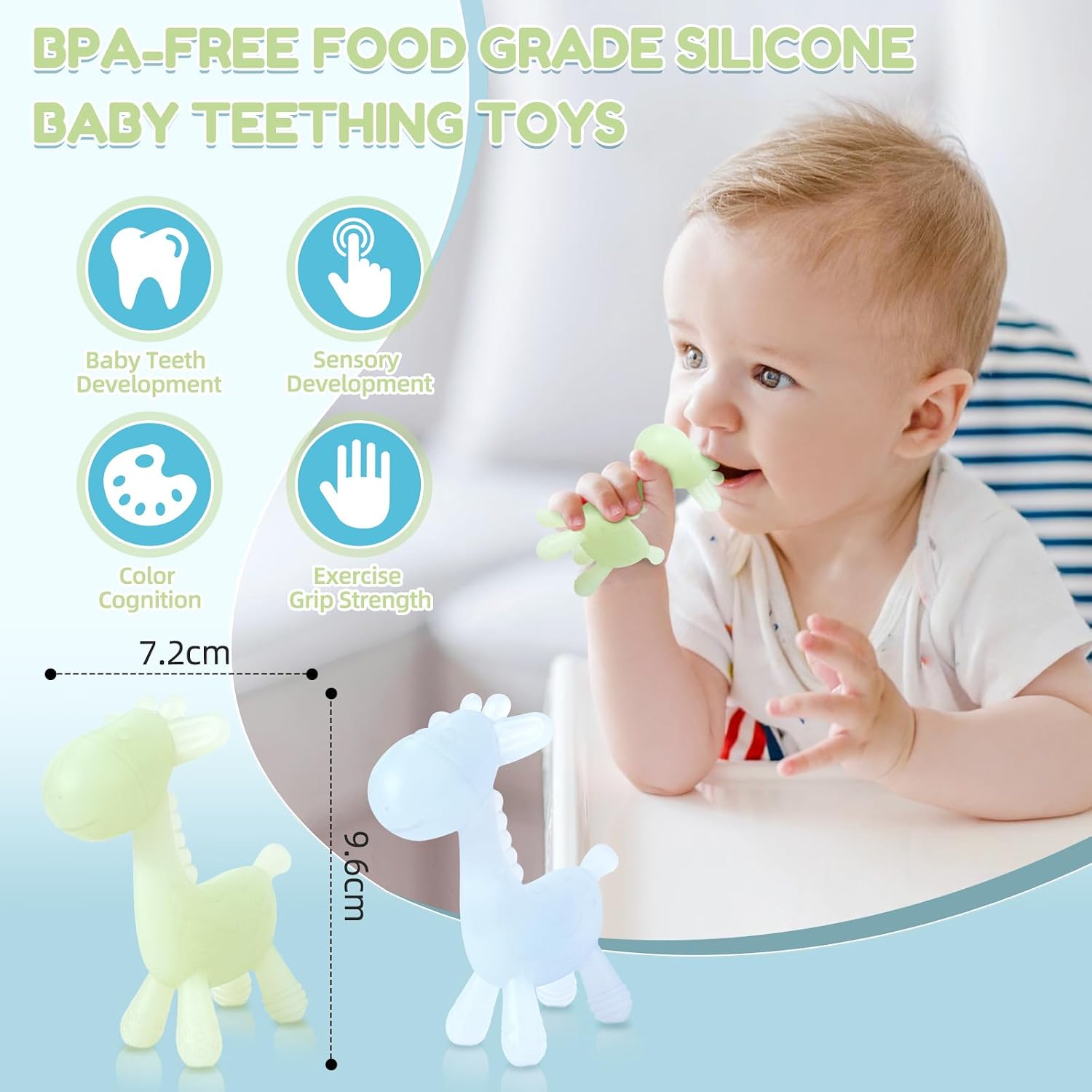 Thumbnail 2 de TYRY.HU Teething Toys for Baby: Giraffe Shaped Silicone Teether (0-12 Months) – 2 Pack, Green & Blue