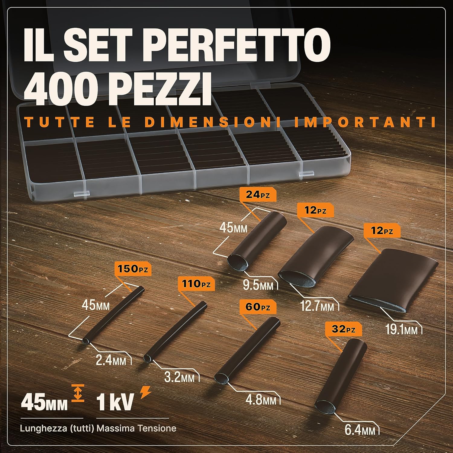 Thumbnail 3 de BAURIX Set Guaine Termorestringente 400 Pezzi 3:1, IP67, 45 mm – Soluzione completa per cavi elettrici