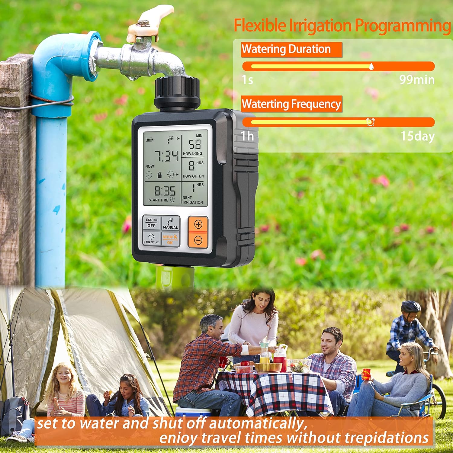 Detalle de CROSOFMI Irrigatore Giardino Timer con Schermo da 3'' – Irrigazione Automatica e Flessibile