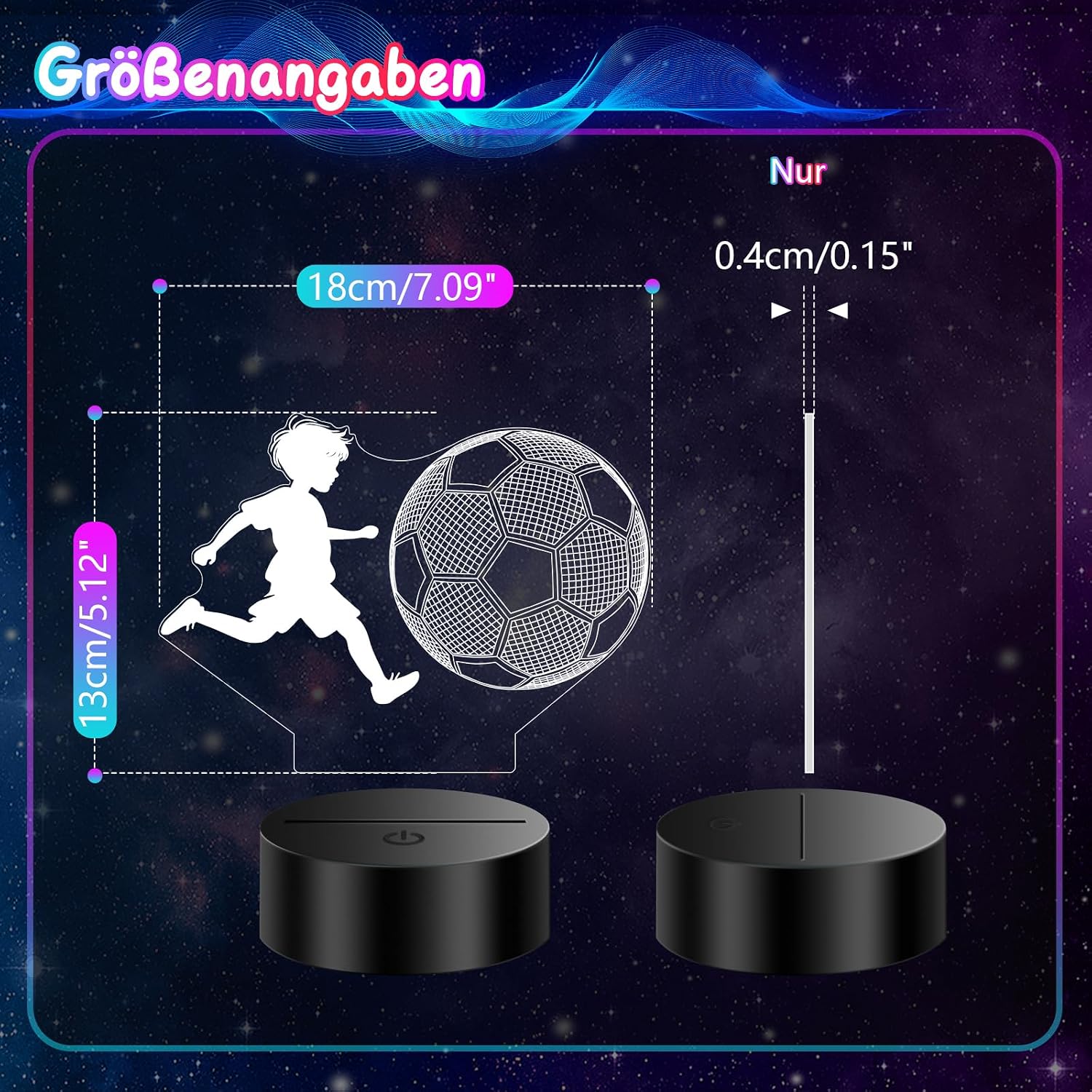 Detalle 2 de Polemera 3D Fußball-Nachtlicht für Jungen (16 Farben) mit Fernbedienung