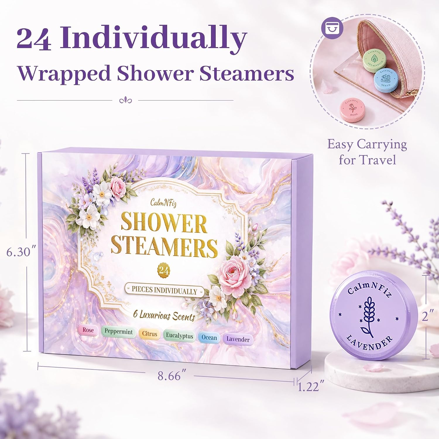 Detalle 2 de CalmNFiz Shower Steamers, 24-Piece Set