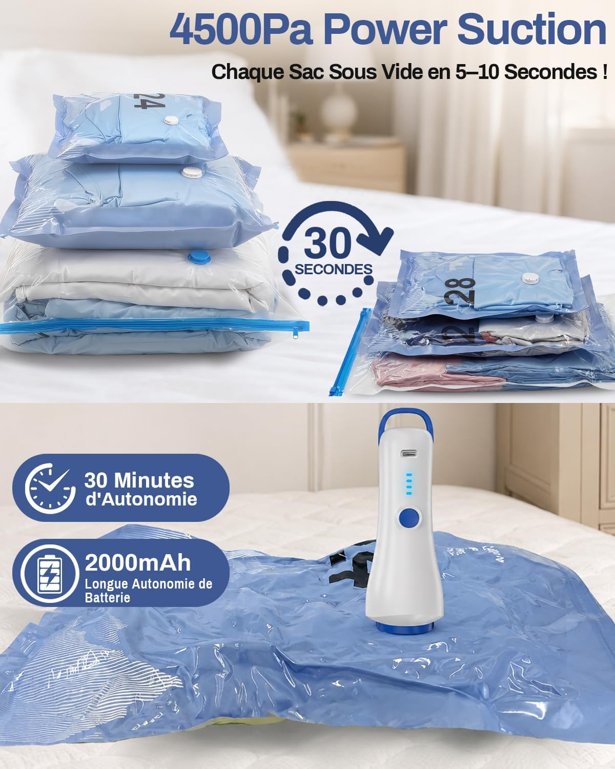 Detalle de Raplink Sac sous Vide Vetement avec Pompe Électrique et 12 Sacs de Rangement – Voyage, Déménagement et Rangement