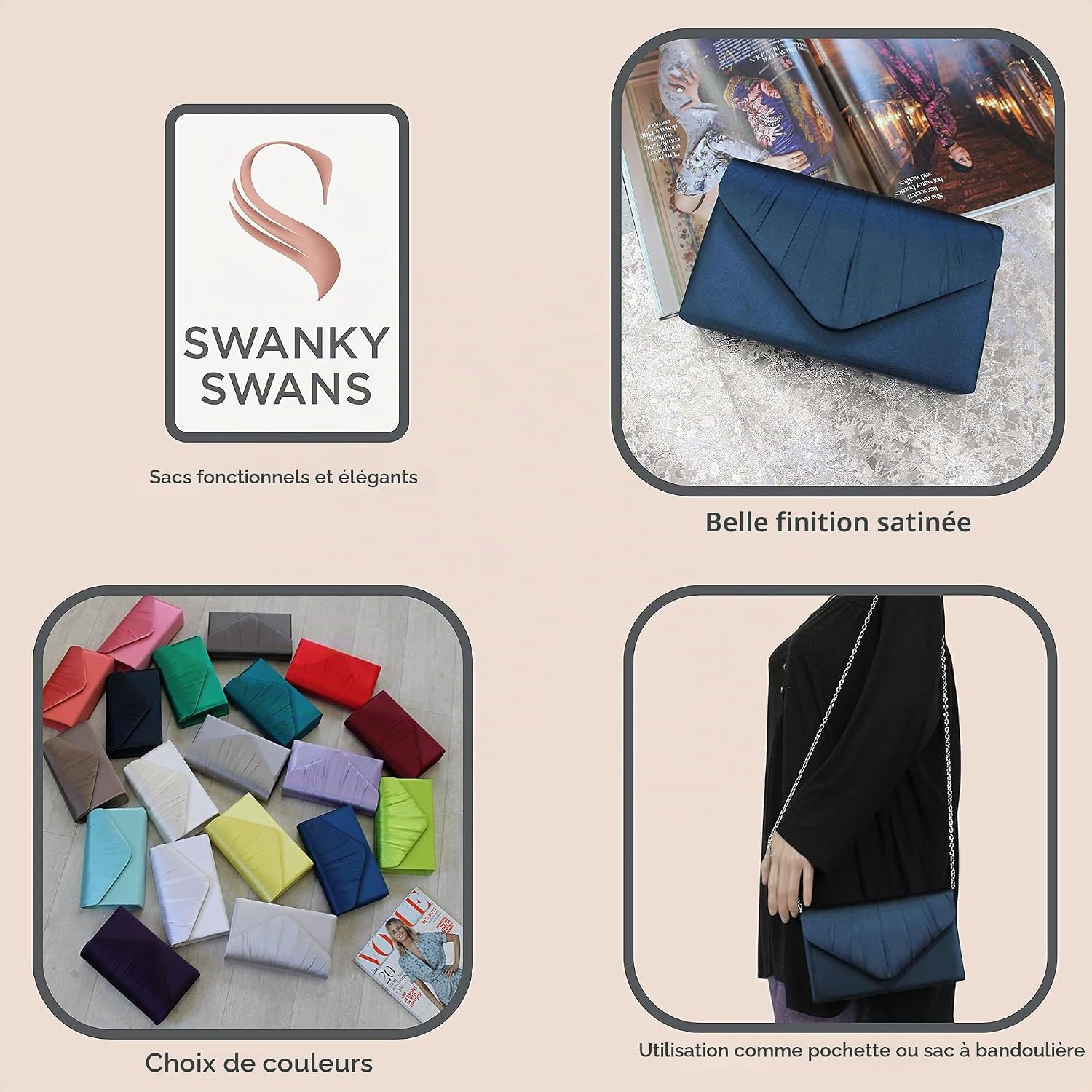 Thumbnail 3 de SwankySwans Chantel Pochette en satin — élégance enveloppe pour femme