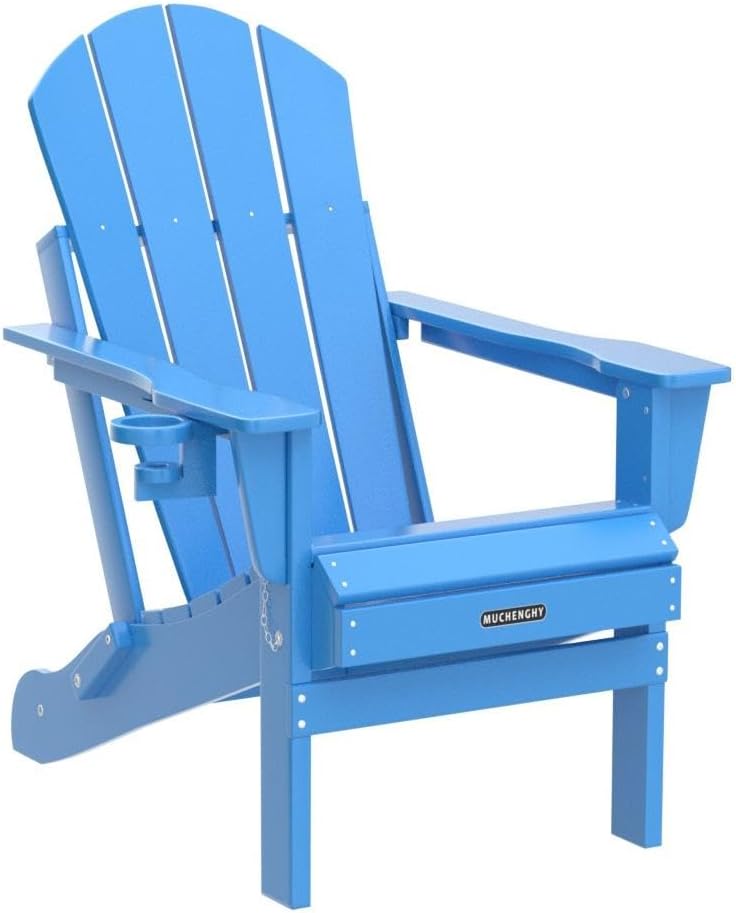 Thumbnail 4 de MUCHENGHY Folding Adirondack Chair HDPE, Navy Blue with Cup Holder