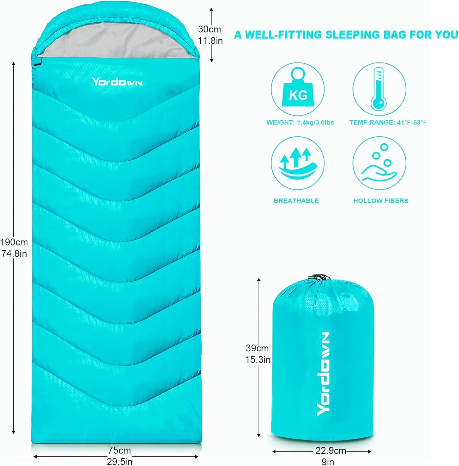 Detalle 2 de Yordawn Sacco a Pelo 4 Stagioni: Sacco da Campeggio Ultraleggero e Impermeabile con Compressore, 50℉/10℃