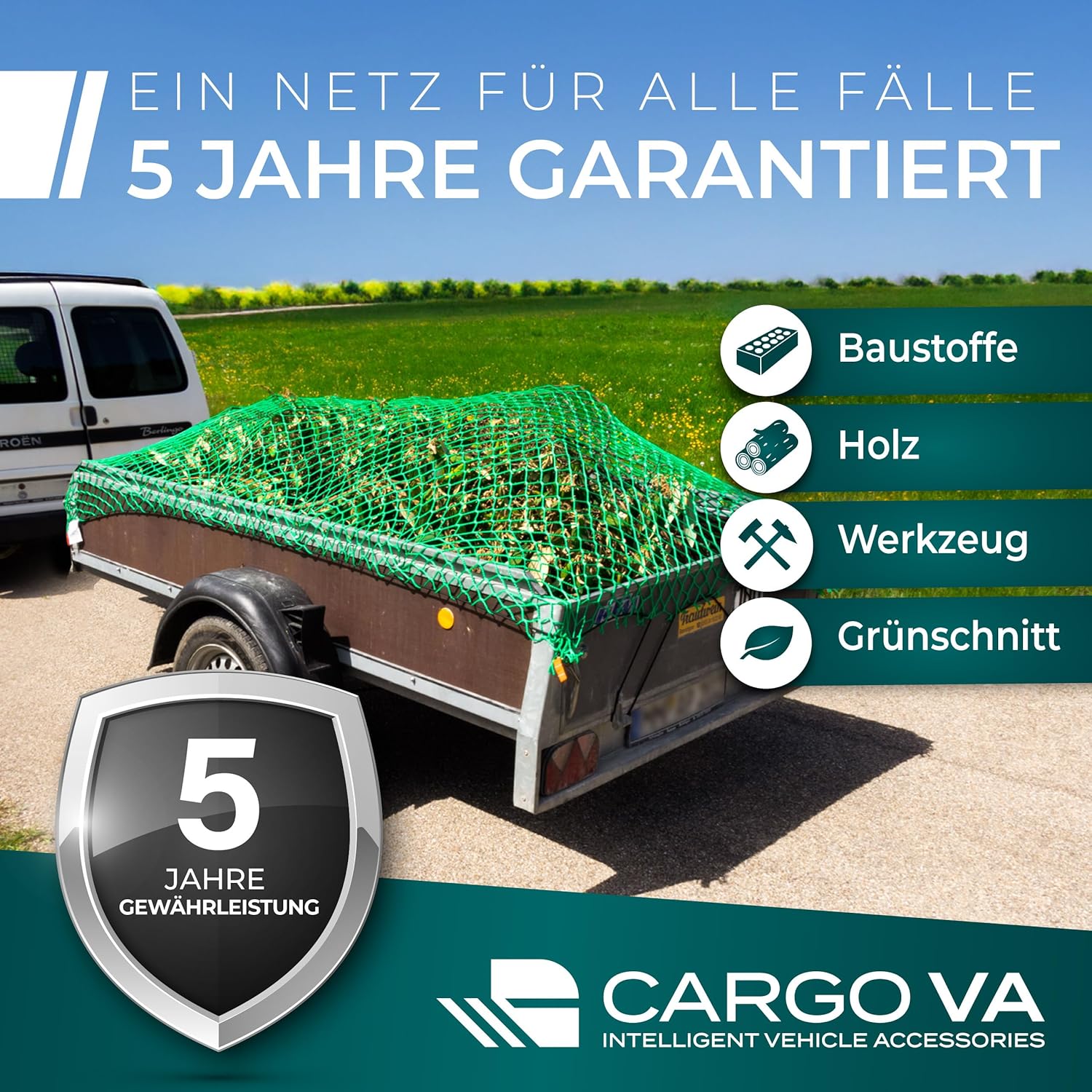 Thumbnail 6 de CargoVA Filet pour remorque 2,5x3,5M – DEKRA Approuvé, avec Corde élastique et marquage des Coins