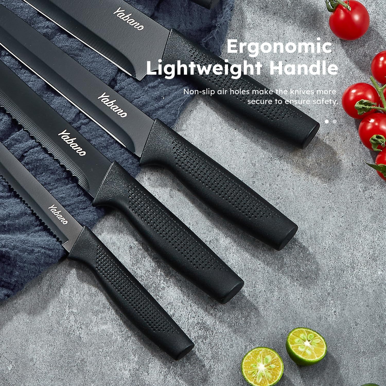 Detalle 2 de Yabano 14-Piece Kitchen Knife Set with Integrated Sharpener Block, Black