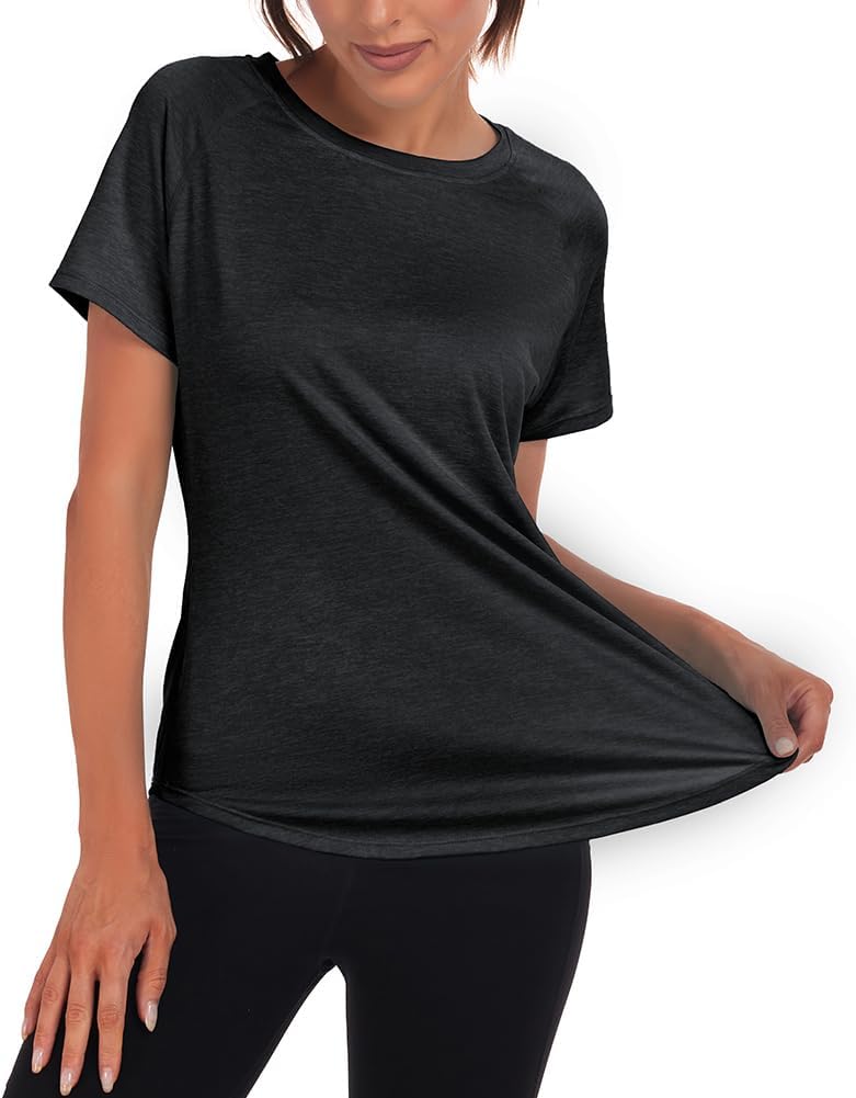 Detalle de Jlowesun Damen Sport-Shirt kurzärmelig mit Mesh-Rücken und schnell trocknendem Funktionsmaterial