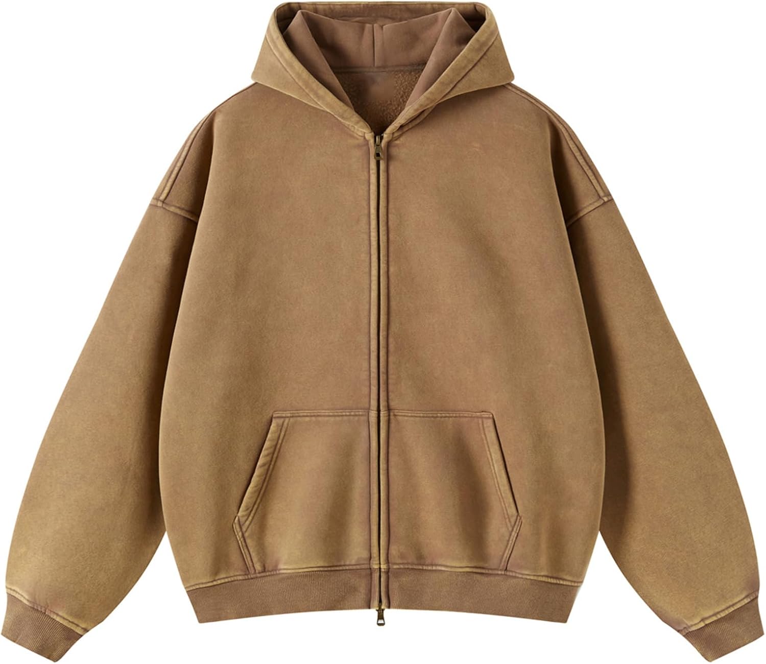 Detalle de HOUZONIY Herren Fleece-Kapuzenpulli mit durchgehendem Reißverschluss – Oversized Zip Hoodie Y2k Hip Hop Stil