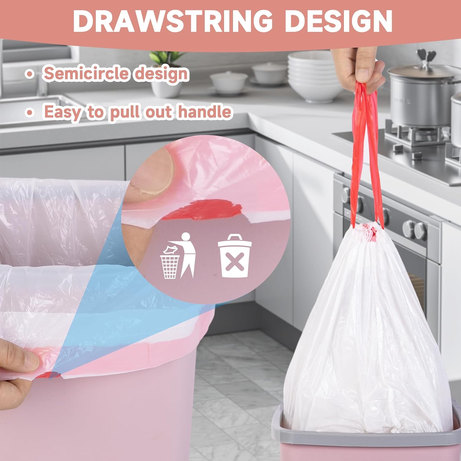 Thumbnail 3 de 2 Gallon Small Trash-Bags with Drawstring for Bathroom, White Mini Garbage Bags (60 Count, Unscented)