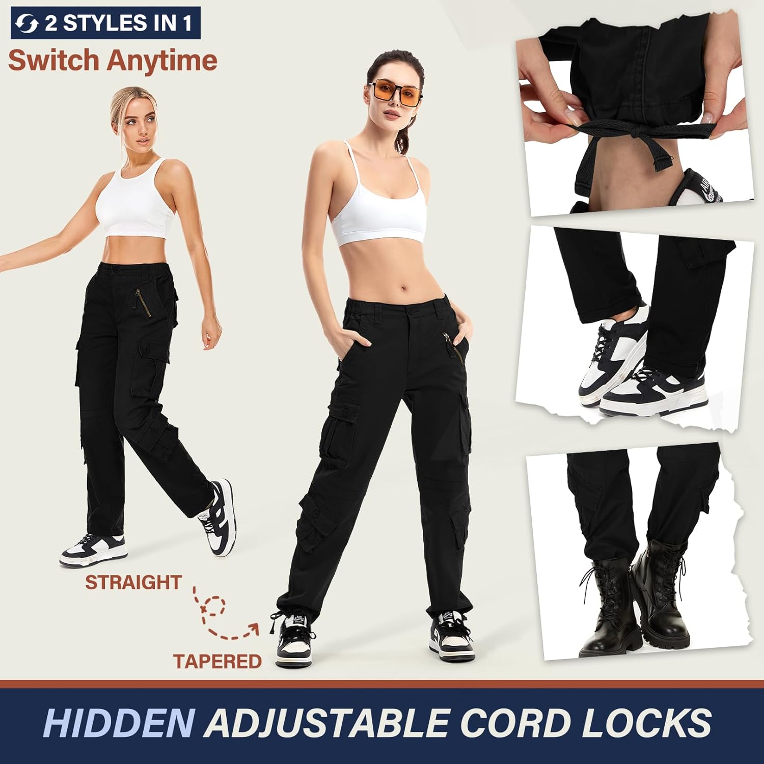 Detalle de Alfiudad Women’s Cargo Pants with Pockets for Hiking, Work & Everyday Wear