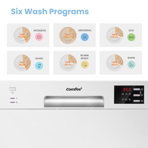 Detalle de COMFEE' Table Top Dishwasher, 6 Place Settings, White – practical compact helper for small households