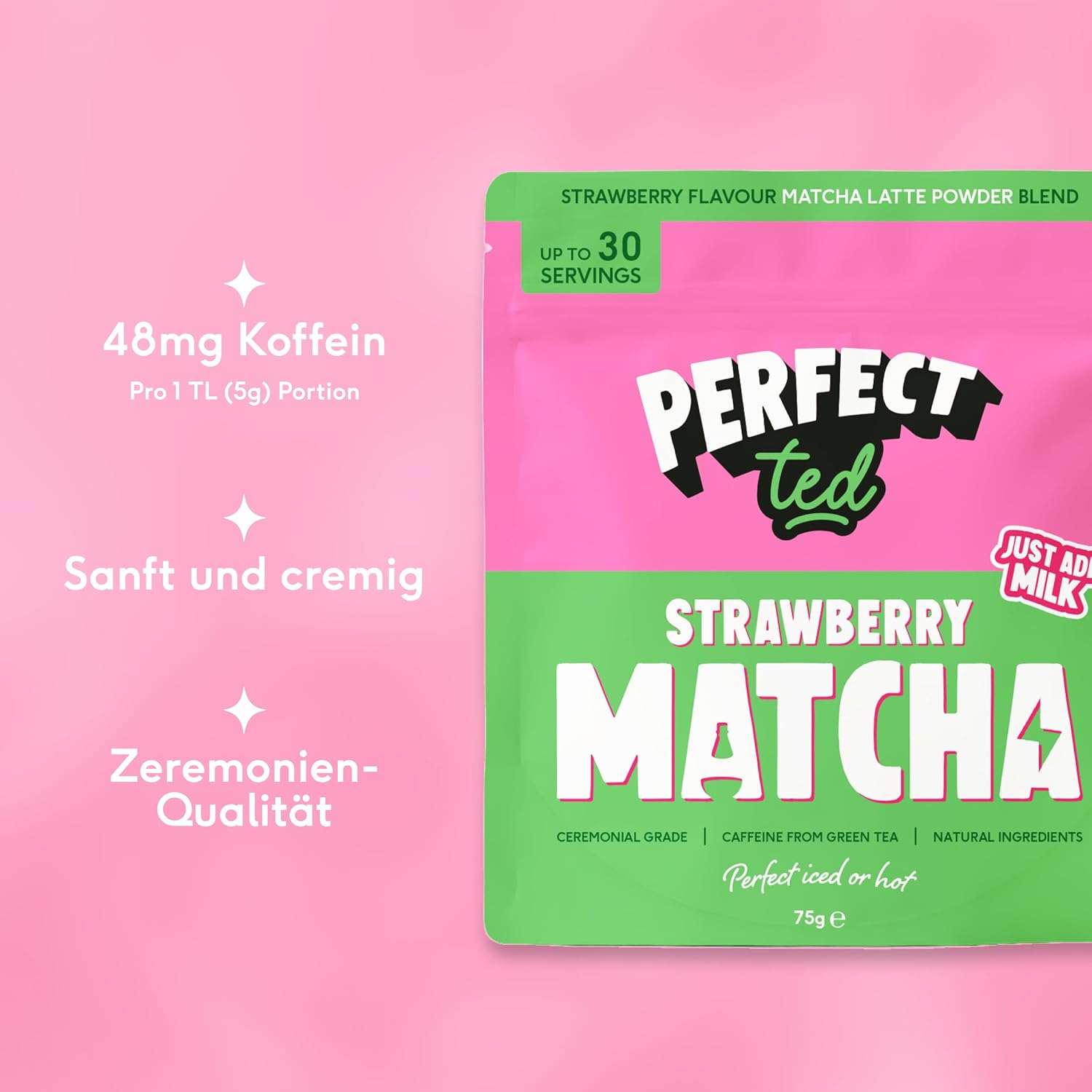 Thumbnail 1 de PerfectTed Erdbeer Matcha Pulver – Ceremonial Grade, vegan, glutenfrei, ca. 30 Portionen (75 g)