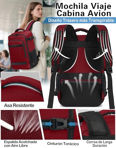Thumbnail 4 de KLOSTAIN Mochila de Cabina 45x36x20 cm - 30 L para Easyjet y viaje diario, rojo