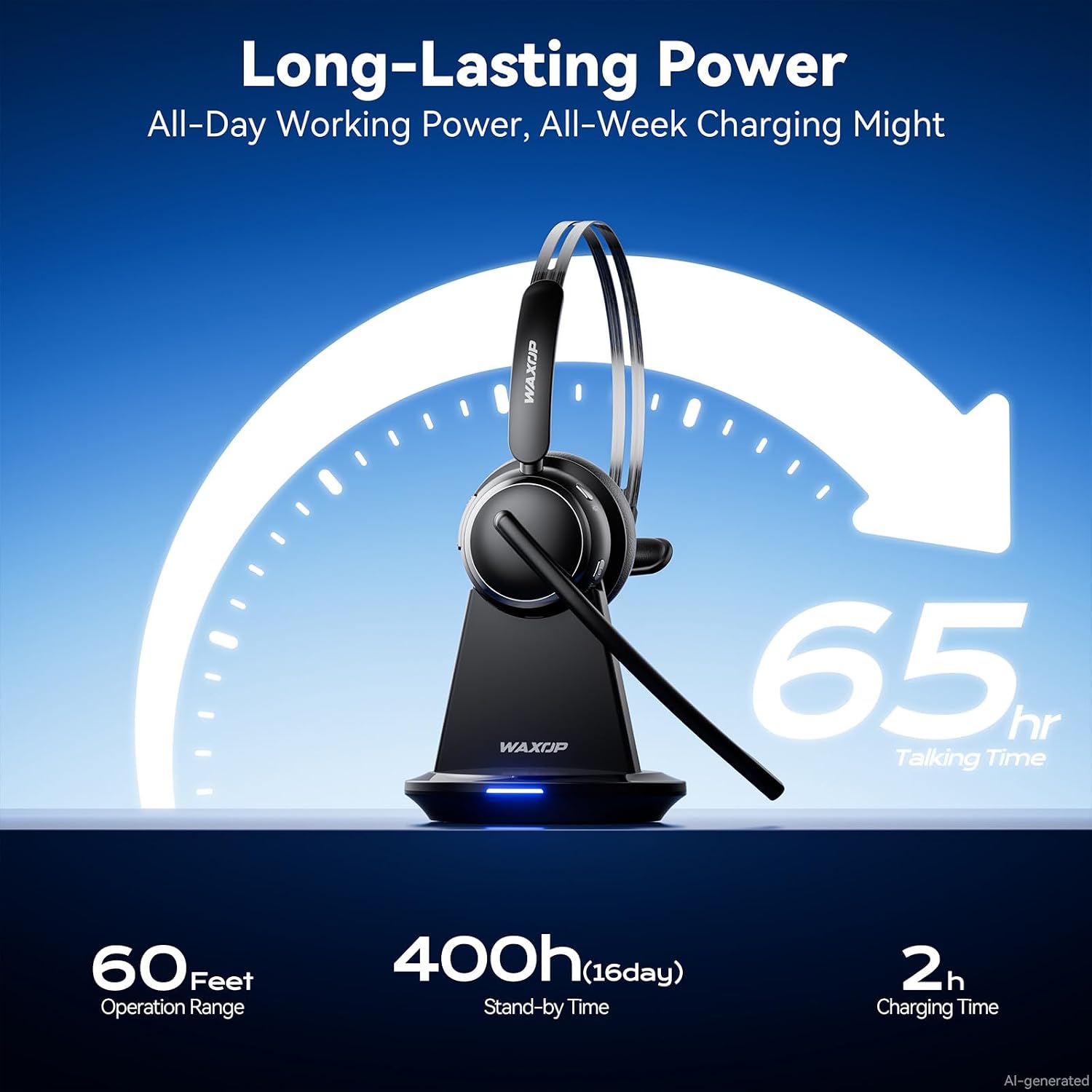 Detalle de Wireless Headset with Mic, Bluetooth 6.0