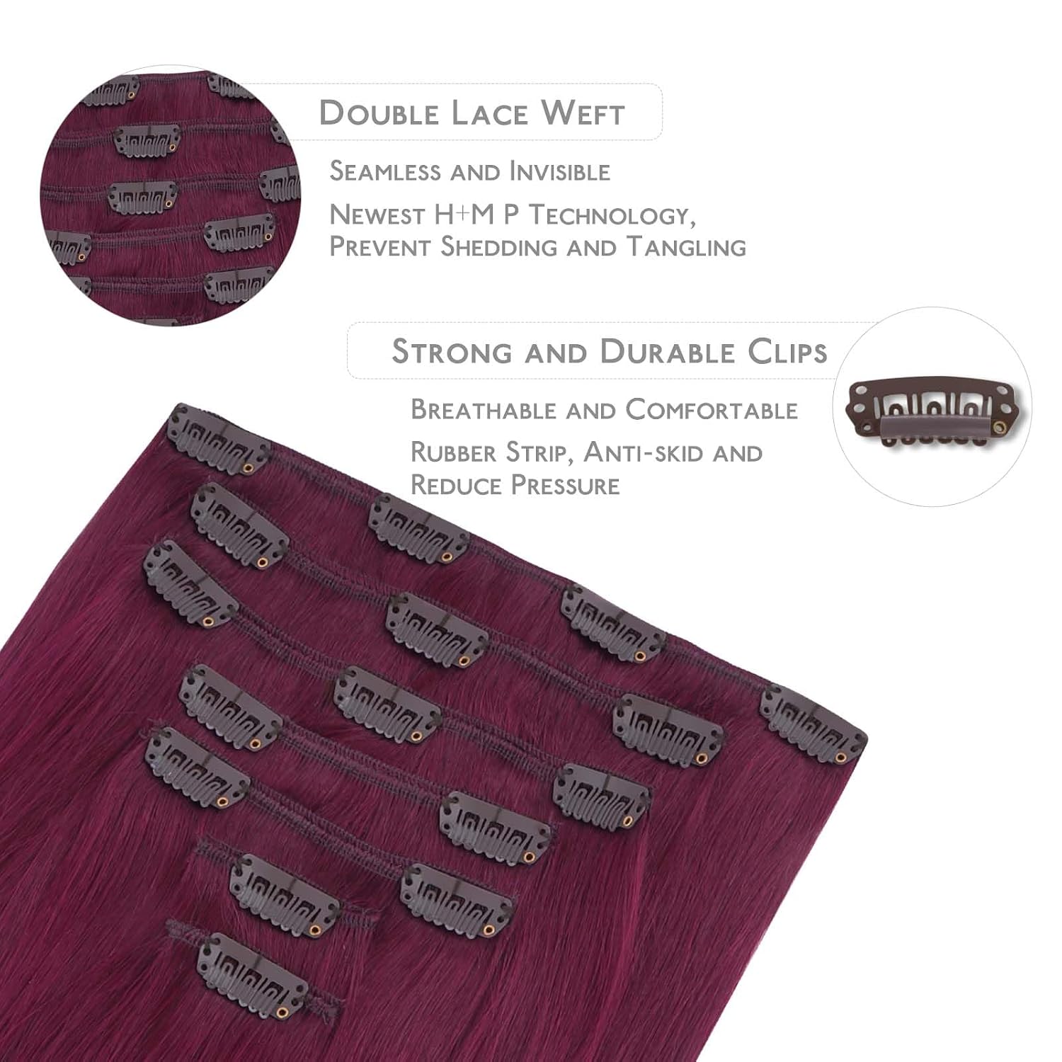 Thumbnail 2 de WENNALIFE 20" 150g Clip-In Remy Burgundy