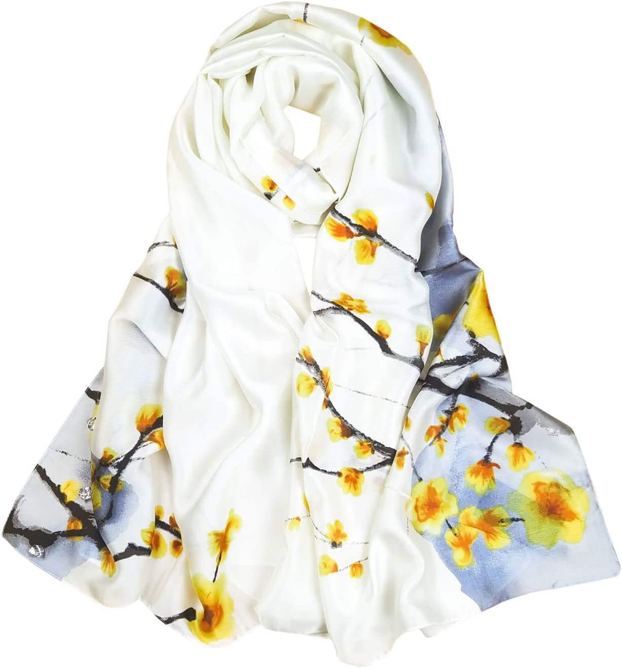 Thumbnail 6 de MAIRY Women's Silk Scarf: Lightweight Satin Floral Wrap (70.5 x 33 in)