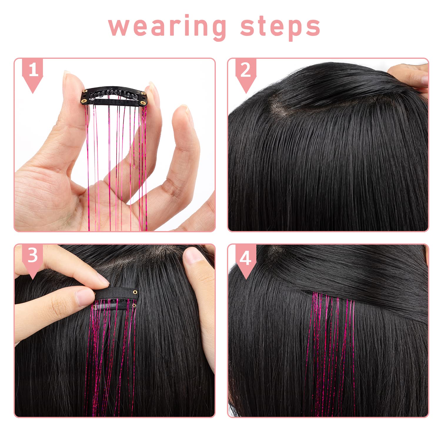 Detalle 2 de Ubeleco Purple Hair Tinsel Clip-In Kit, 12 Clips, 20.5-Inch Strands