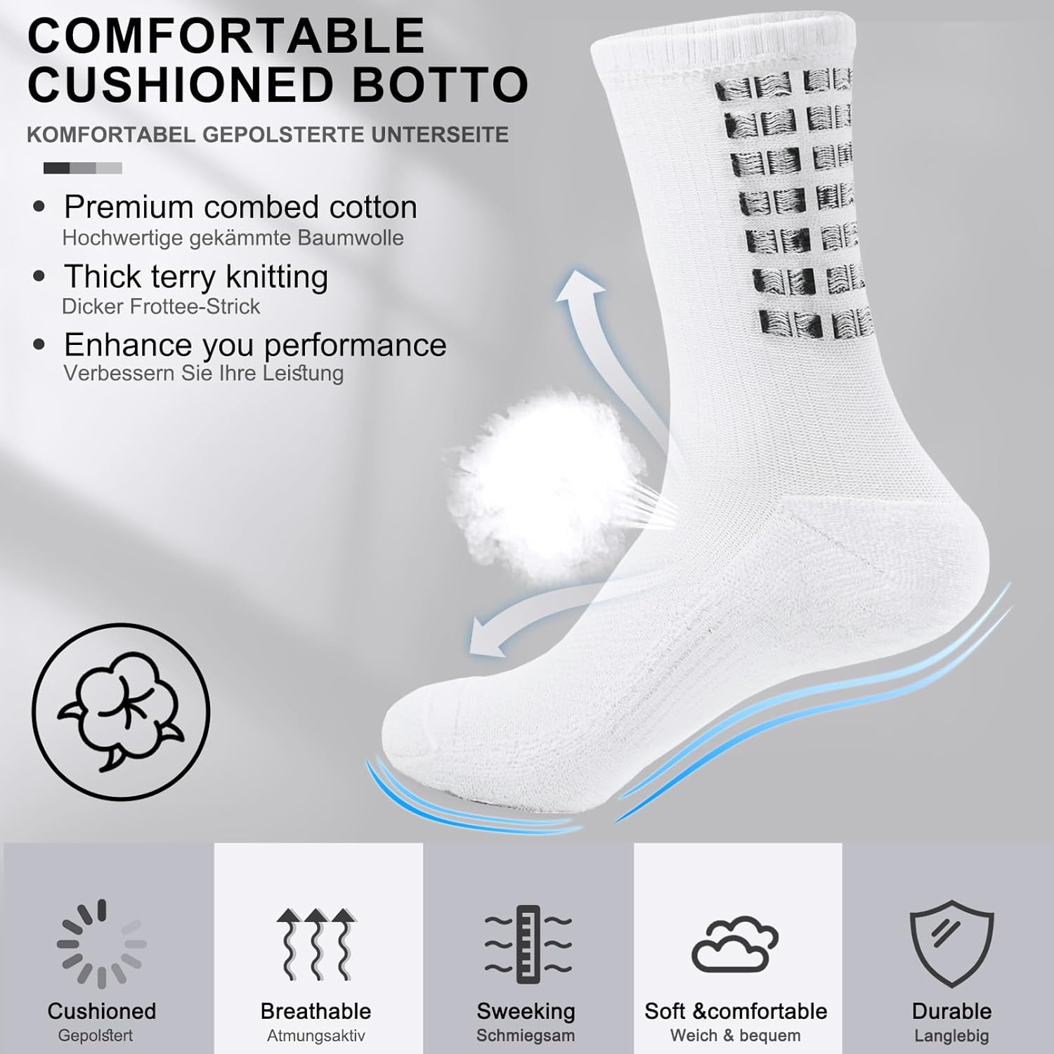 Thumbnail 4 de PERMANENTLY001 set da 4 paia di calzini calcio antiscivolo imbottiti traspiranti