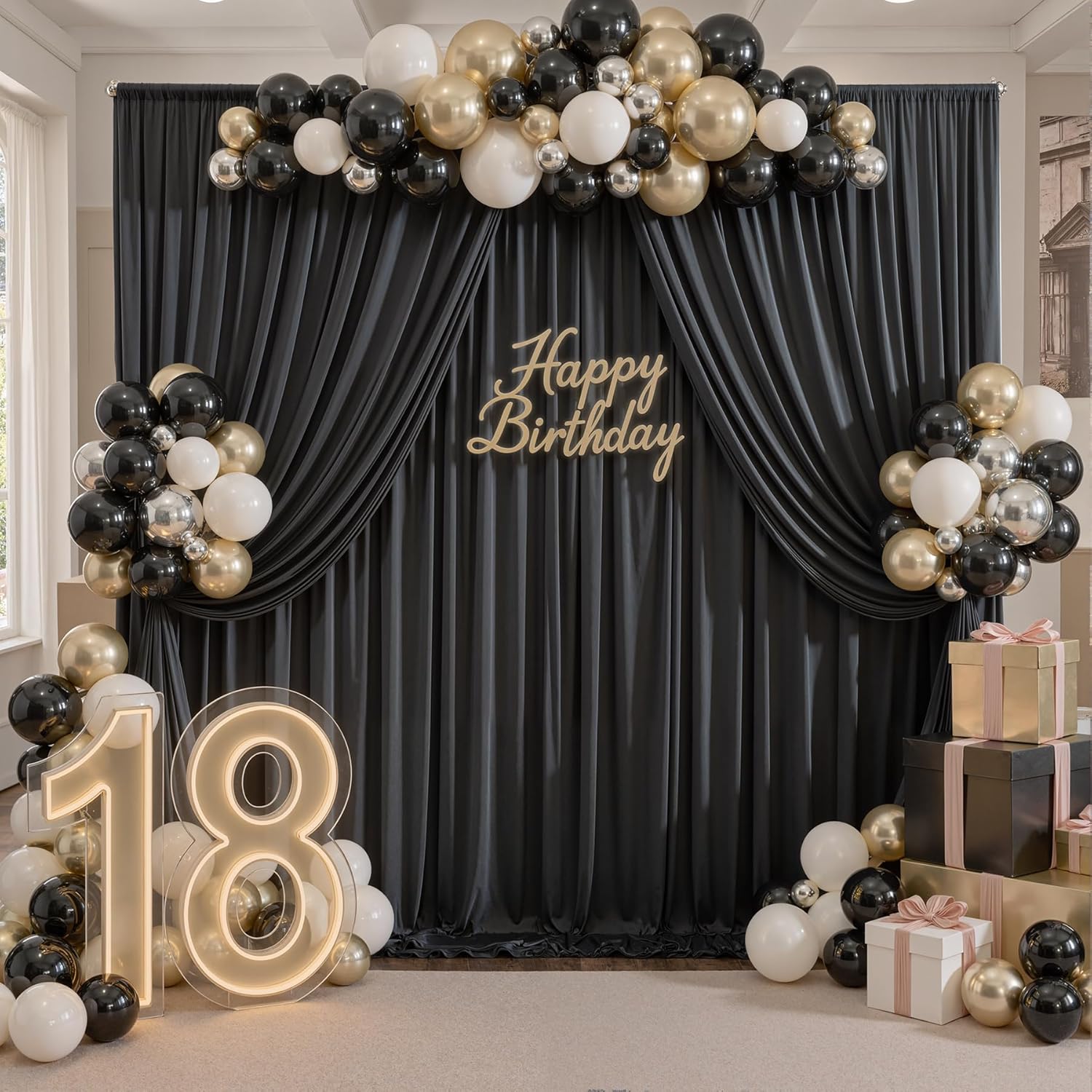 Thumbnail 3 de 30ft x 10ft Wrinkle-Free Black Backdrop Curtain for Parties (6 Panels, 5x10ft Each)