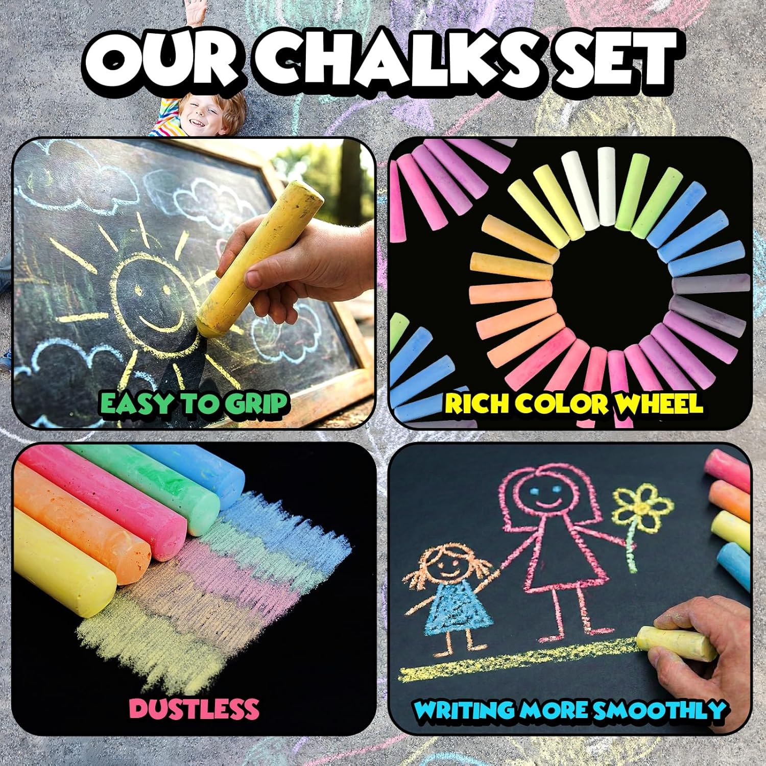 Thumbnail 6 de 280-Count Sidewalk Chalk Set in 24 Colors (Washable, Jumbo)