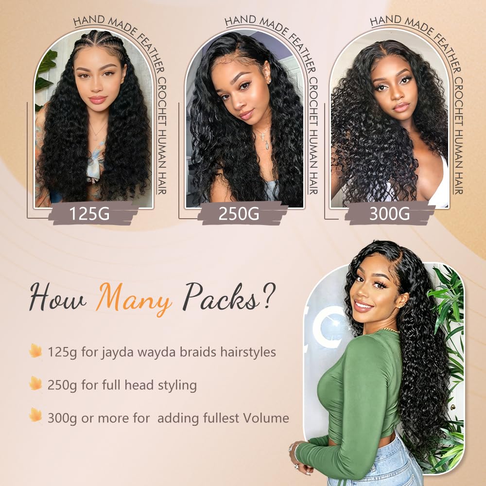 Detalle de Deep Wave 20 Inch Human Crochet Hair – 125g, 100 Strands, Dark Brown