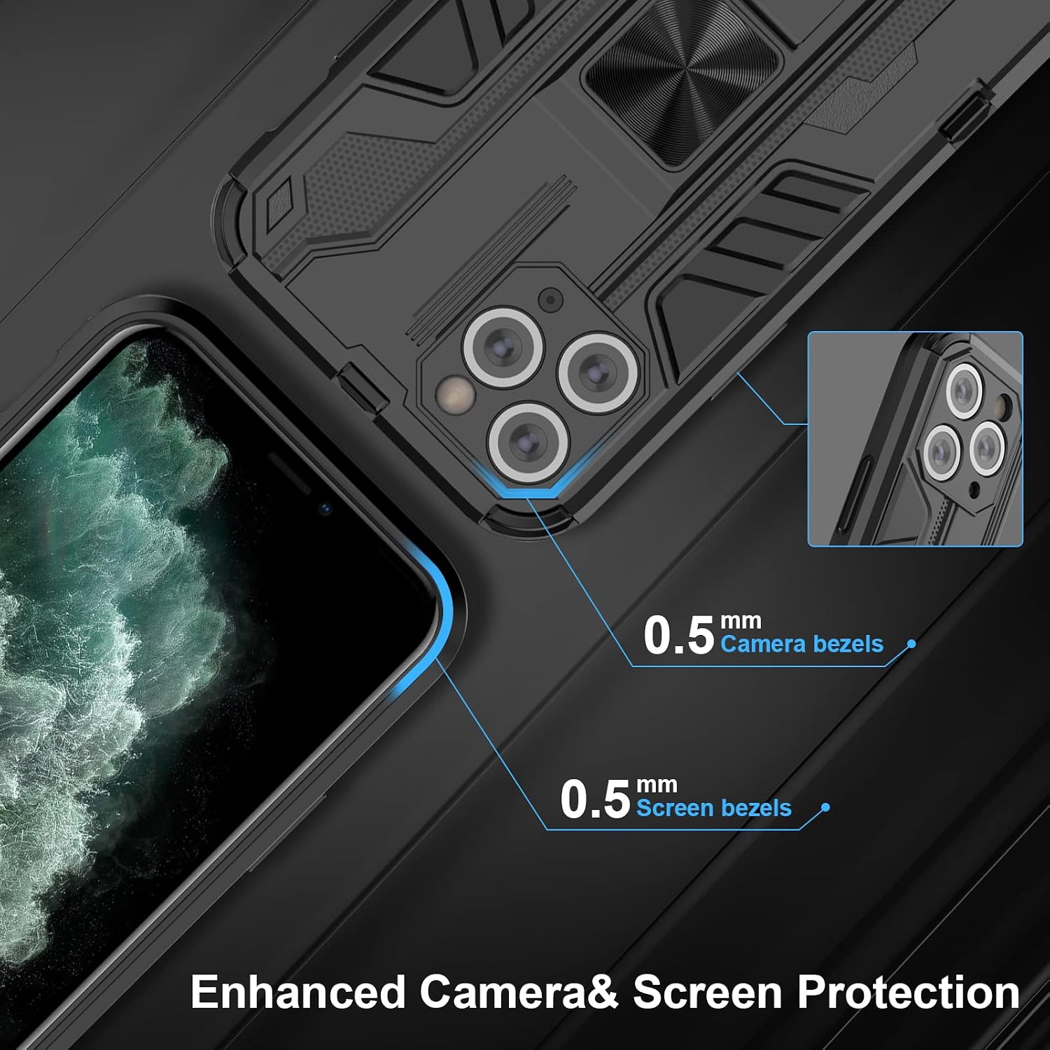Thumbnail 3 de Btstring Hülle für iPhone 11 Pro mit Schutzfolie – robustes,Standfunktion-Case in Schwarz