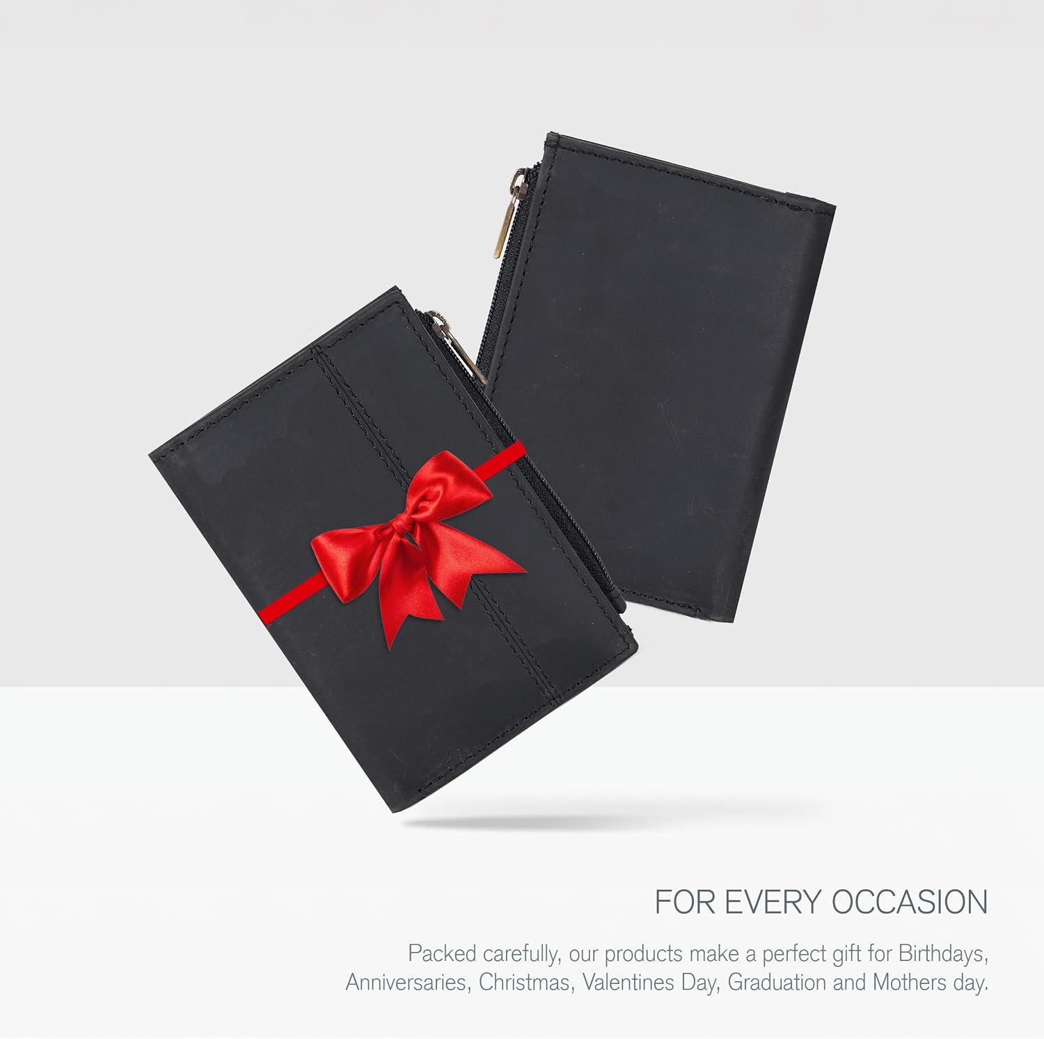 Detalle de Women’s full grain leather RFID small wallet (Nappa Black) – bifold coin purse & card/ID holder