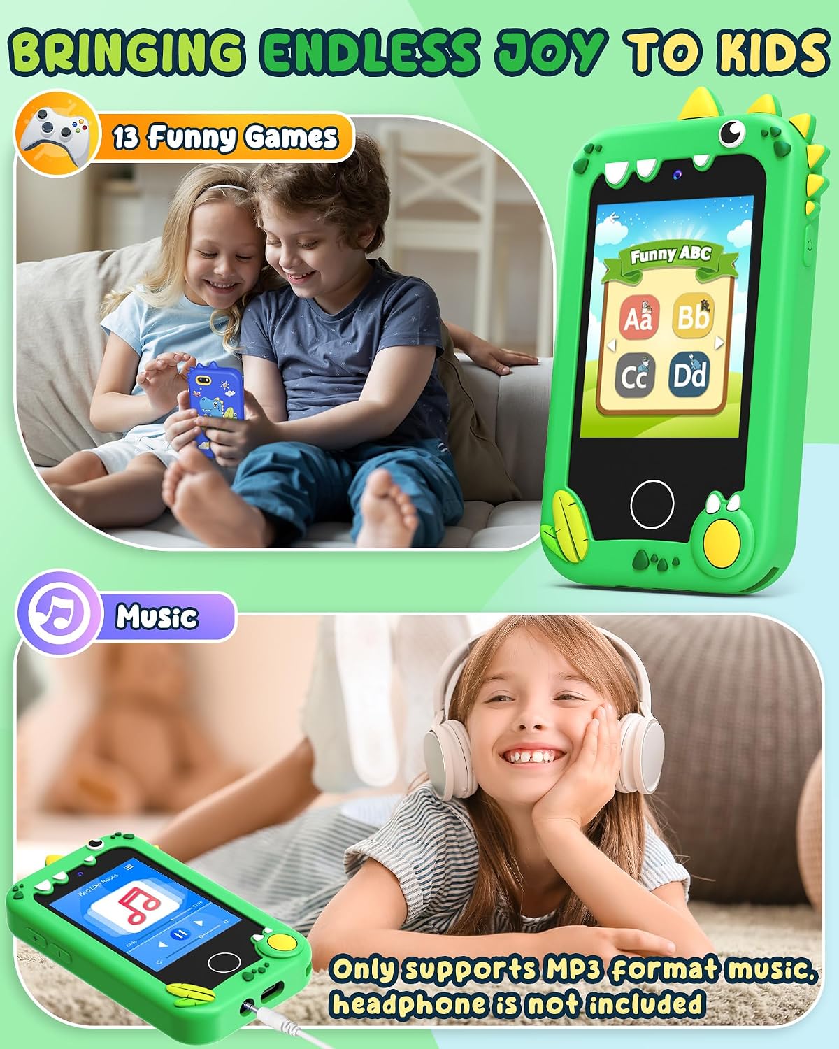 Detalle de UCIDCI Kids Smart Phone Toy with Dual Cameras: Educational Toy Phone for 3–7 Year Olds
