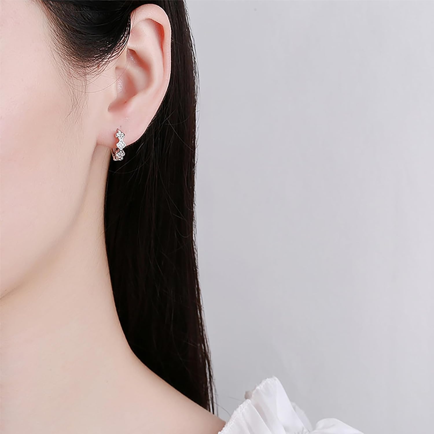 Thumbnail 3 de Kamise Silver Hoops Earrings for Women – 925 Sterling Silver Small Clover/Heart/Star Huggies with Zirconia