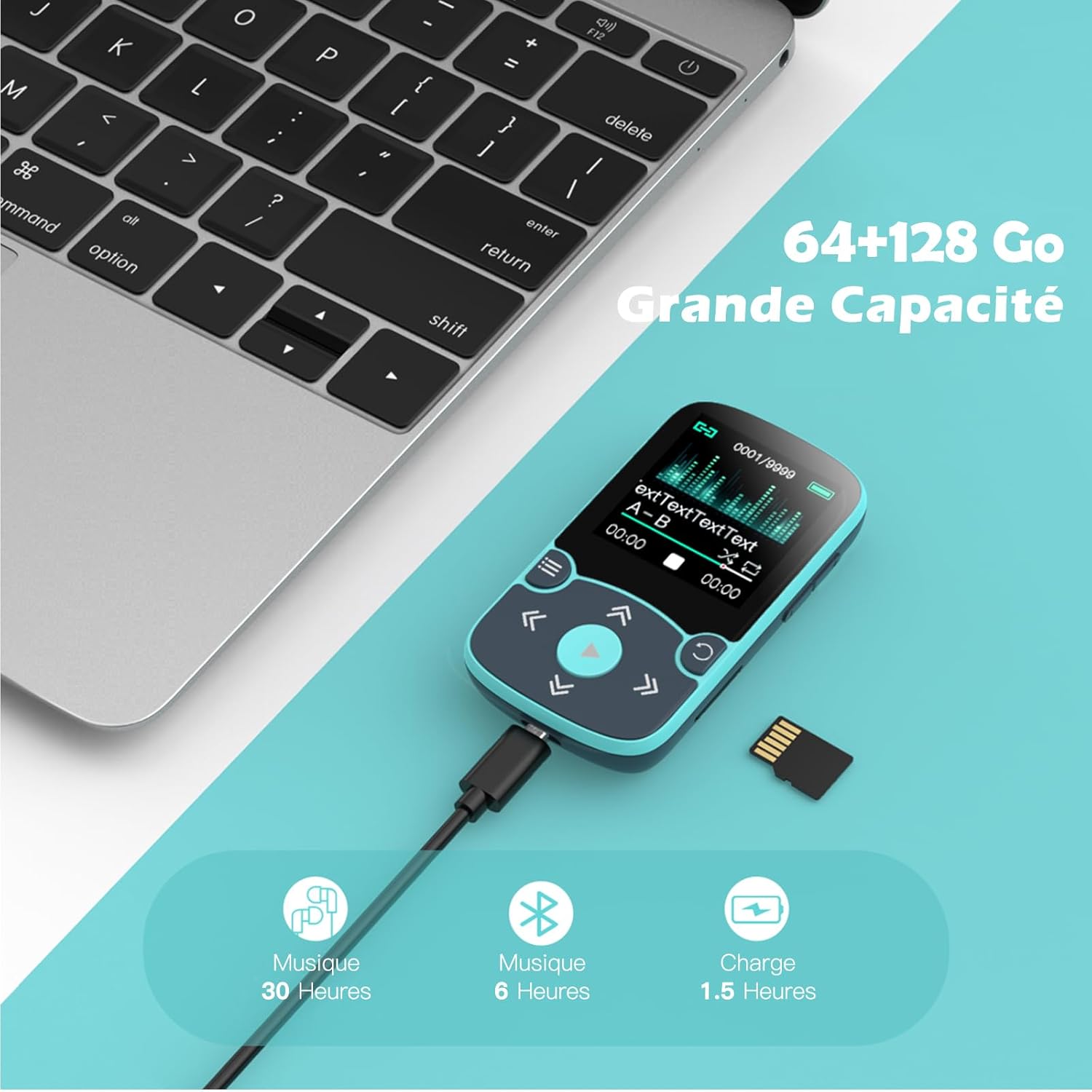 Thumbnail 3 de AGPTEK AGPTEK 64Go MP3 Bluetooth 5.3 avec clip – baladeur sport portable HiFi (FM, podomètre, enregistreur vocal)