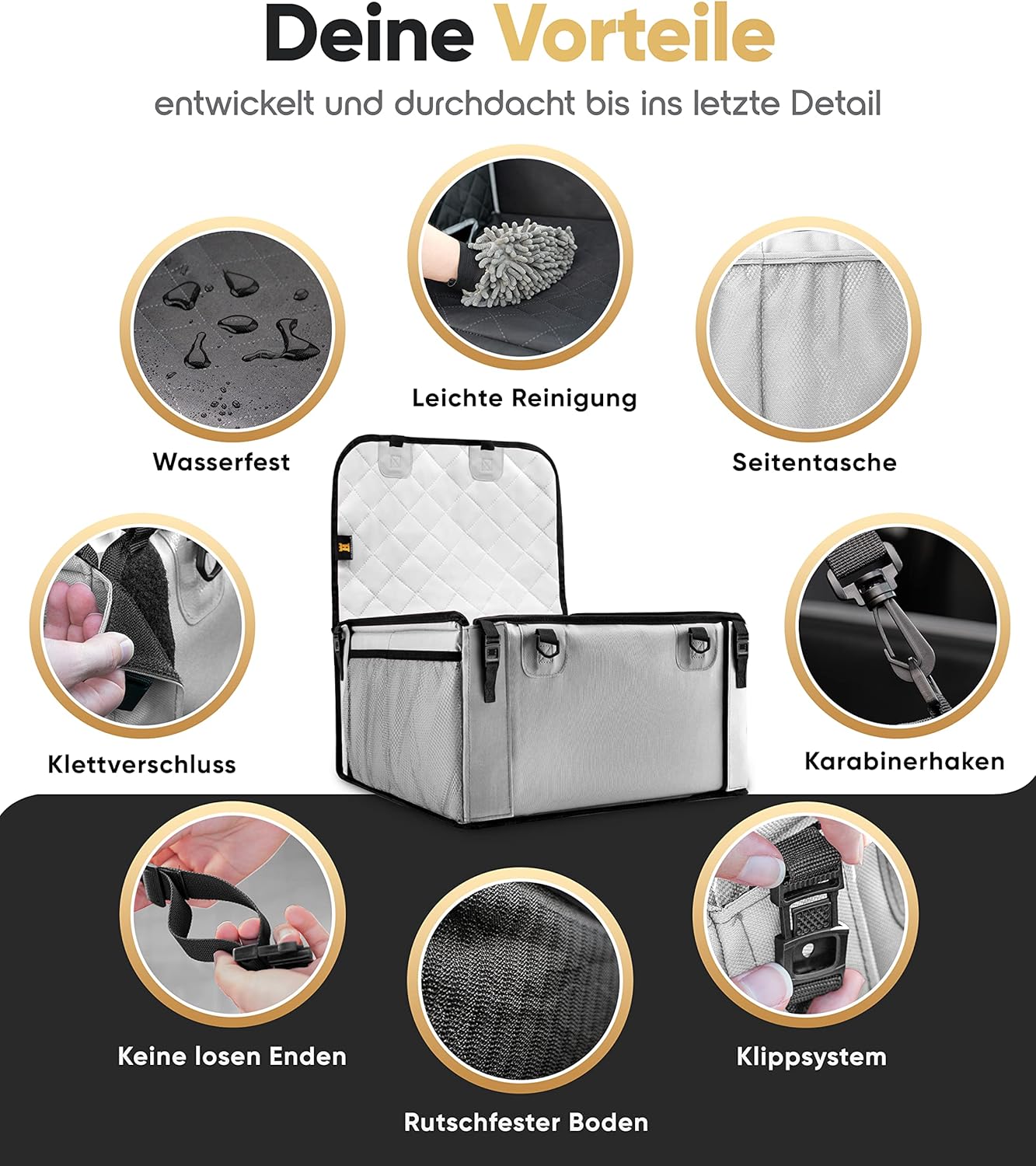 Thumbnail 1 de HELDENWERK Extra Stabiler Hunde Autositz – wasserdichter Diät-Verstärkter Wagen-Sitz (Hellgrau, Standardgröße)