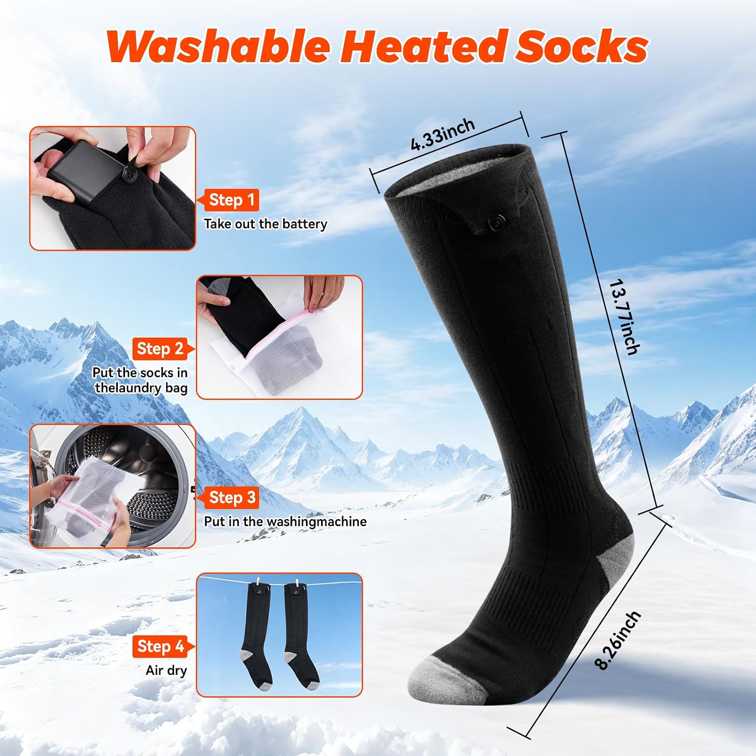 Detalle de Powkiwo Rechargeable Heated Socks, 4 Heat Levels, Washable, One Size
