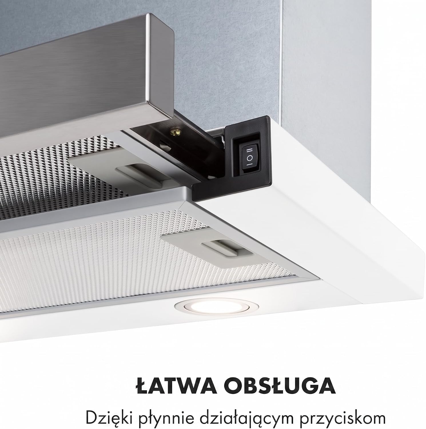 Detalle de Klarstein Mariana 60 cm – teleskopowy okap podszafkowy, LED, recyrkulacja i wyciąg