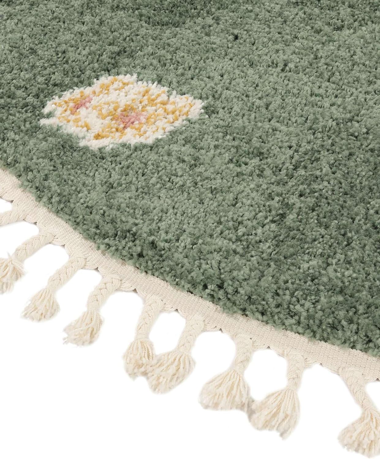 Detalle de RugVista Linnea kindertapijt Ø 150 cm, groen, rond en middelpolig