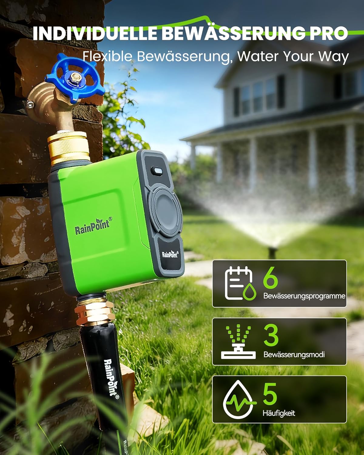 Thumbnail 2 de RAINPOINT Bewässerungscomputer WLAN mit Messing-Ein- und Ausgang – automatisierte, wetterbasierte Gartenbewässerung